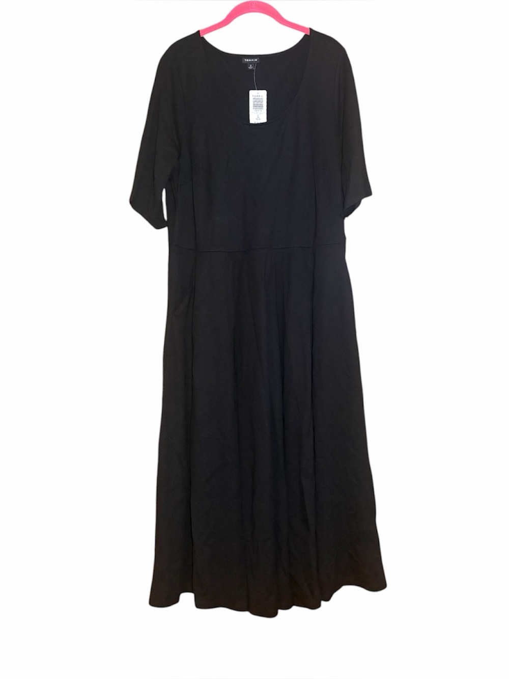 NWT Torrid Midi Pont Skater Dress 2X Black Stretch 1/2 Sleeve